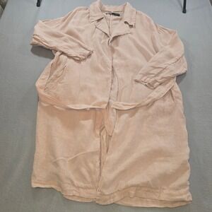 Zara Duster Coat Women Medium Blush Beige Linen Belted Long Sleeve Lightweight